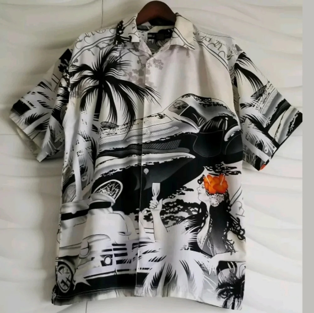Hawaiian Beach Aloha Coconuts Palm leaf short sleeve Shirt oversized Size S-XL